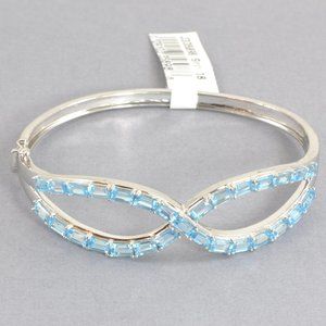 Baguette Gemstone Sterling Silver Hinged Bangle 9.25 cttw